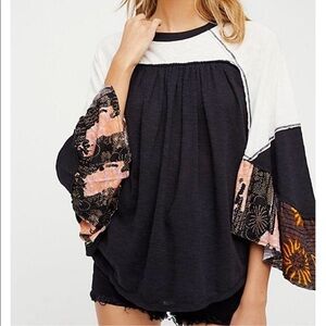 Free People We The Free Friday Fever Oversized Top Patterned Sleeves Large